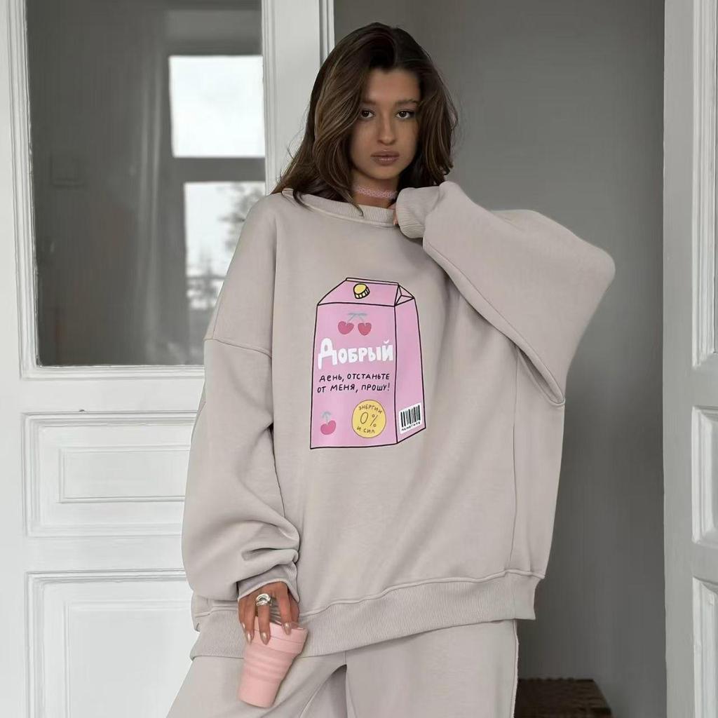 2025 Autumn/Winter Cute Cartoon Milk Print Cozy Sweatshirt