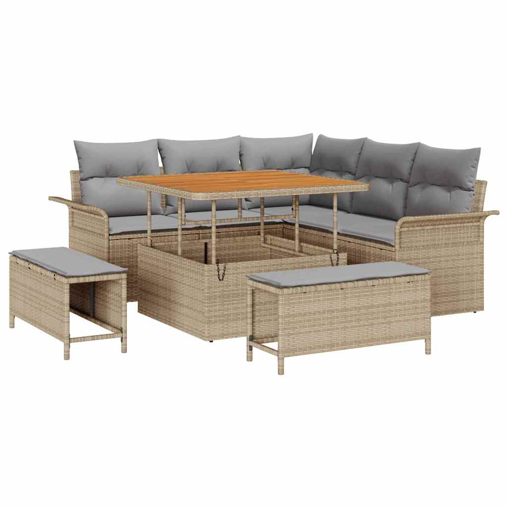 8 Piece Beige Garden Sofa Set with Cushions