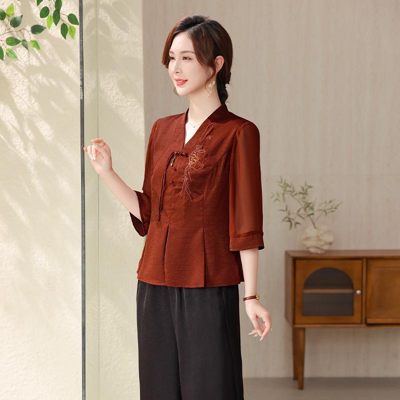 Stylish Printed Seven-Sleeve Blouse for Women Large красный