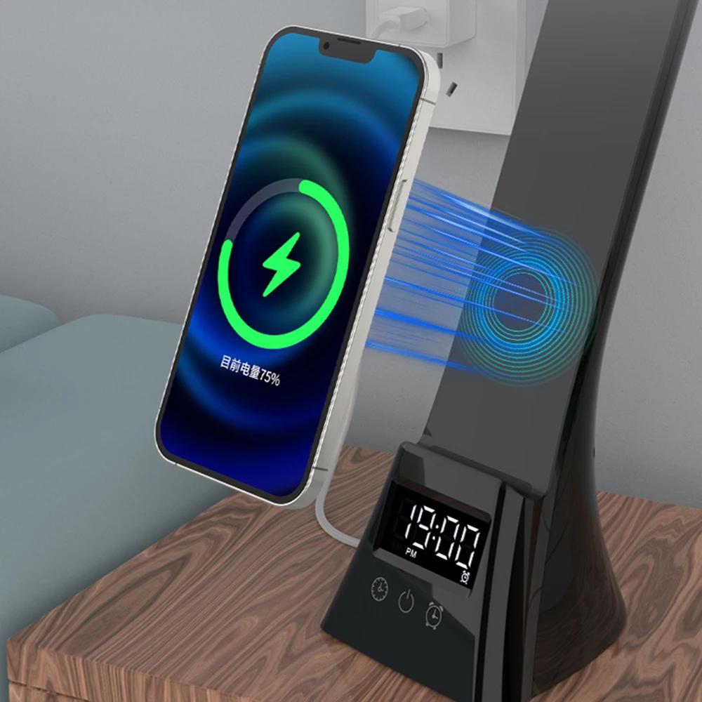 15W Eyes Protection Led Desk Lamp with Wireless Charging Temperature Alarm Clock Dimmable Touch Foldable Lamp Reading Light