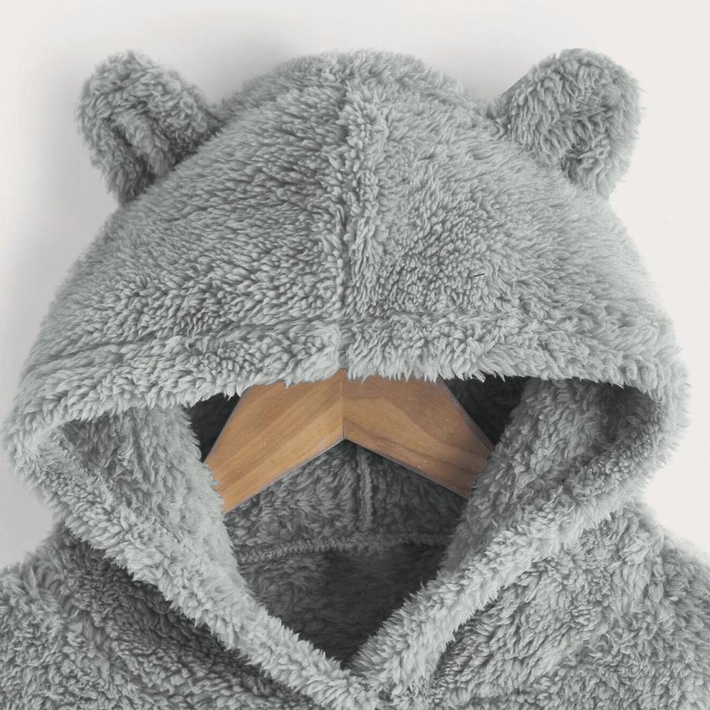 Girls' Fashion Solid Color Pullover Casual  Fleece  Ears Hooded Warm Sweater Sweatshirt