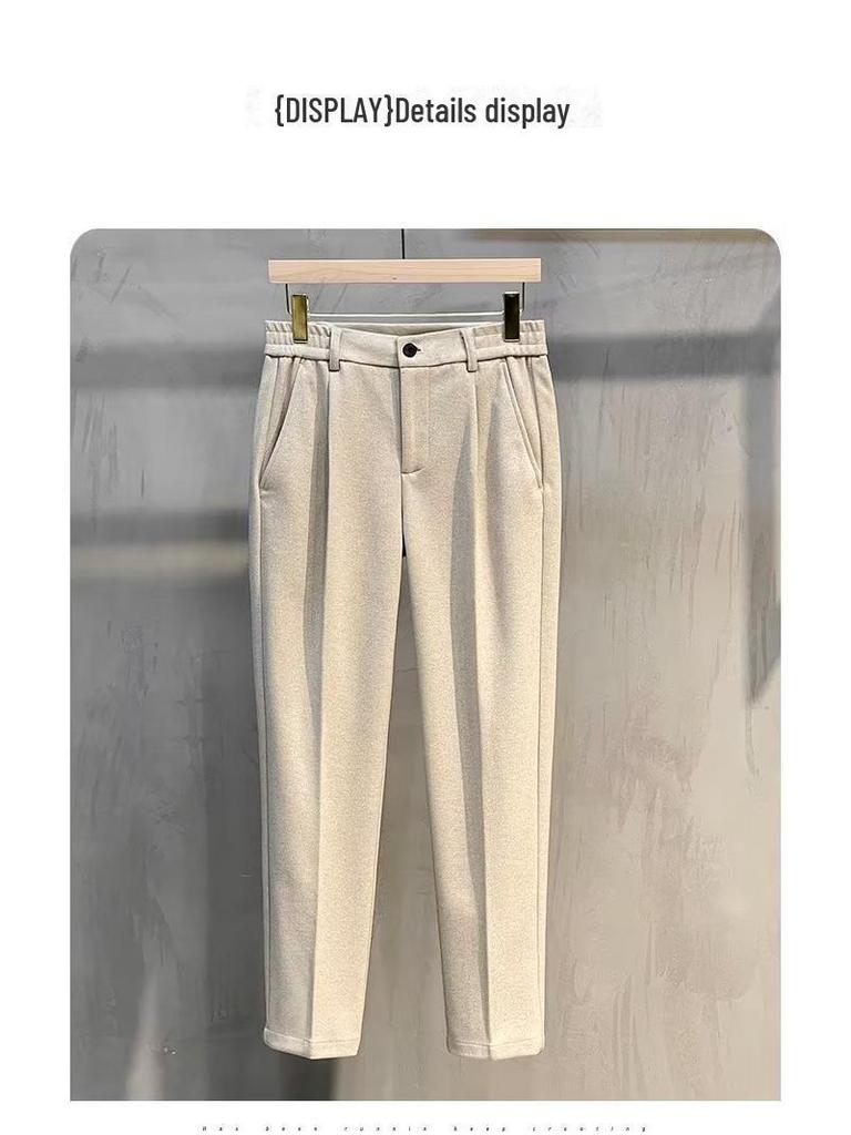 Men's Slim Fit Wool Trousers - Business Casual Nine-Point Style for Spring, Autumn, and Winter