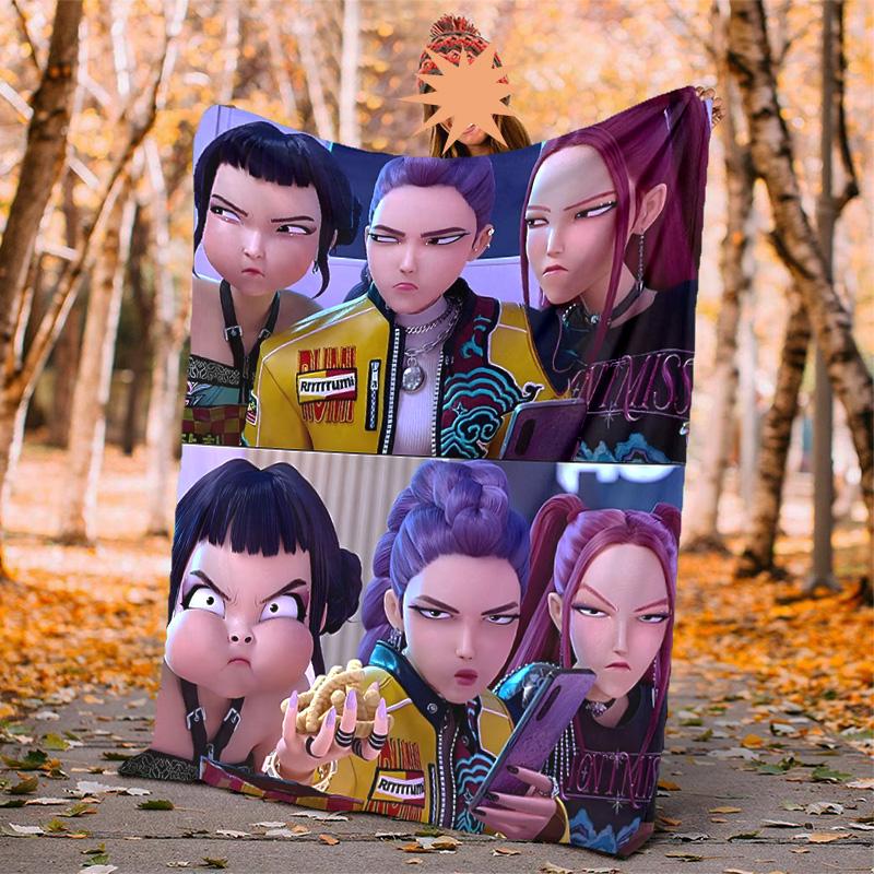 Kpop Hunter Flannel Blanket Soft Warm All-Season Throw, Design for Camping, Car Travel, Hiking Sofa, Bed, Office Perfect Gift for Parties