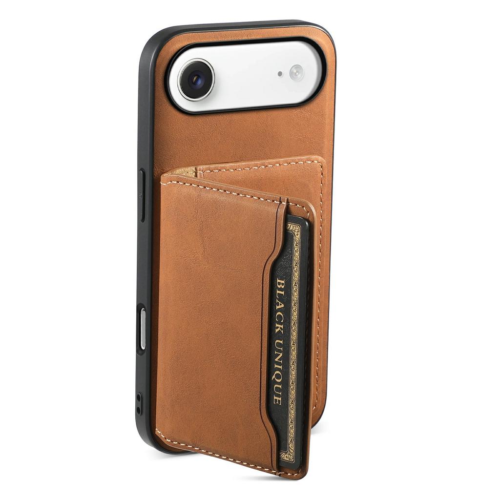DENIOR D13 For iPhone Air Magnetic Case Card Holder Leather Coated PC + TPU Phone Cover