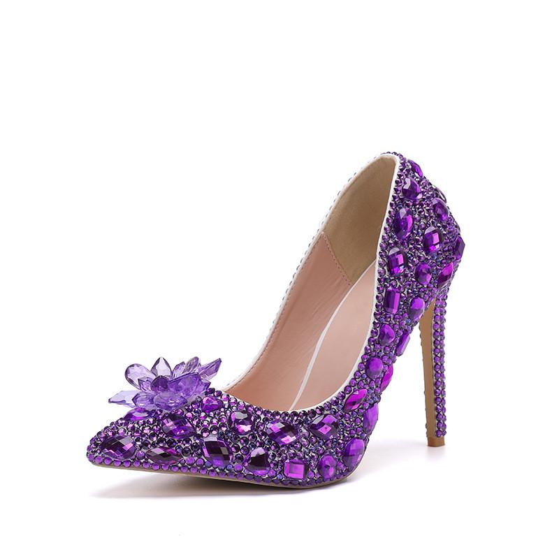 Fashion Luxury Handmade Full Diamonds Rhinestones Women Pumps Fashion Crystal Flowers Stiletto High Heels Lady Banquet Wedding Shones