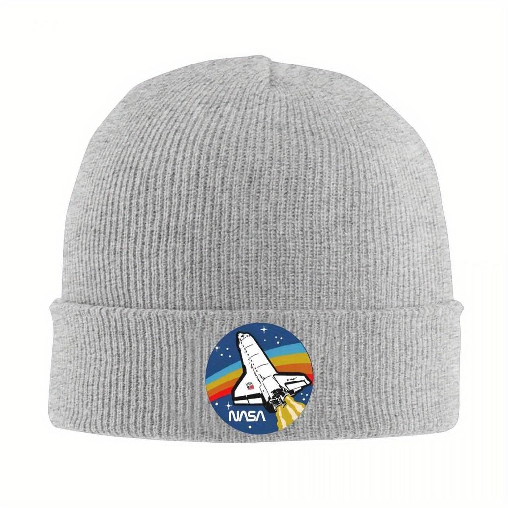 Nasaed Space Shuttle Logo Knitted Hats Autumn Winter Beanie Warm Space Exploration Cap Unisex Acrylic Hot Sale Skullcap