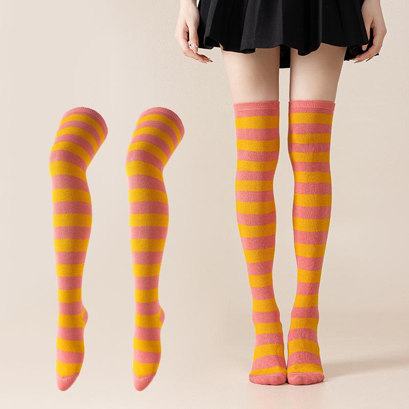 Damen Overknee Socken mit Kreuzstreifen für Halloween, Weihnachten, Karneval, Tanz und Japanische Festivals