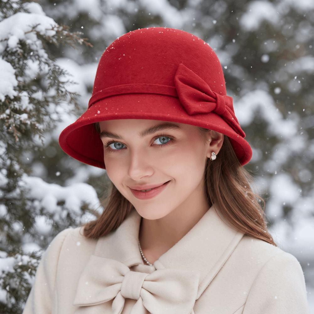 Soft Felt Retro Cloche Cap Warm Fleece Vintage Fedora Cap Winter Woolen Hat Shopping Day