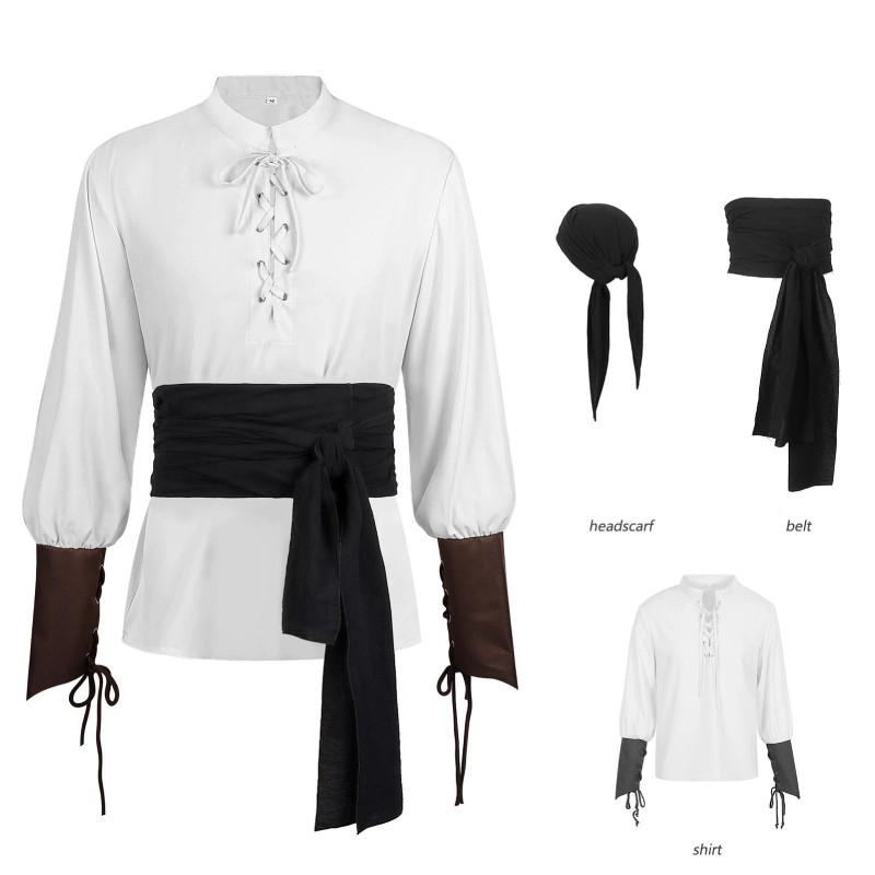 Renaissance Middle Ages Steampunk Cosplay Costume Pirate Shirt Halloween Party