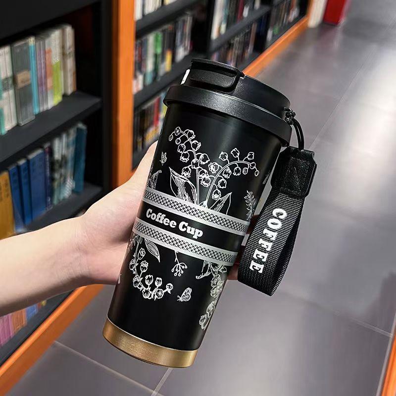 Double drinking cup Stainless steel straw thermos cup Women's portable cup Gift cup High value coffee cup
