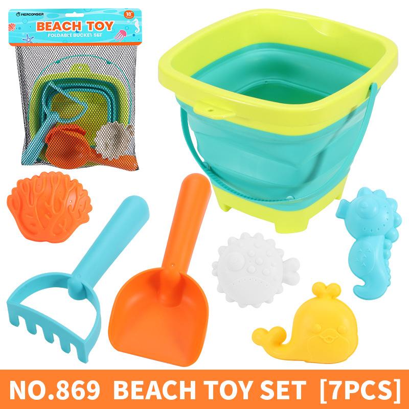 Foldable Beach Bucket Beach Toys for Kids Sand Toys Set for Sandbox Toys with Collapsible Bucket Shovel Rake Set Sand Molds