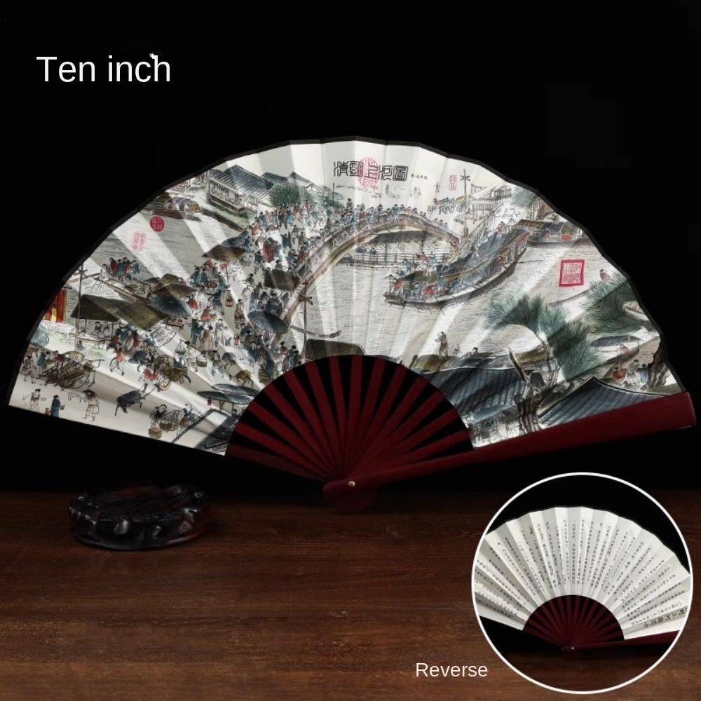 10palcový starožitný ventilátor skládací ventilátor v čínském stylu letní pánský hedvábný skládací letní bambusový ventilátor Hanfu přenosný