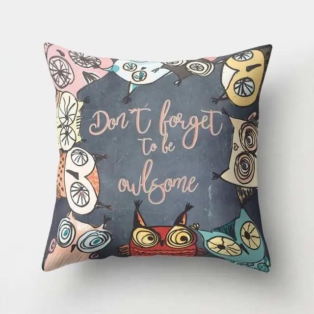 Cama Sofa Decorativa Funda de Cojín Decorativa Patrón de Búho Manta de Poliéster Funda de Cojín para Sala de Estar