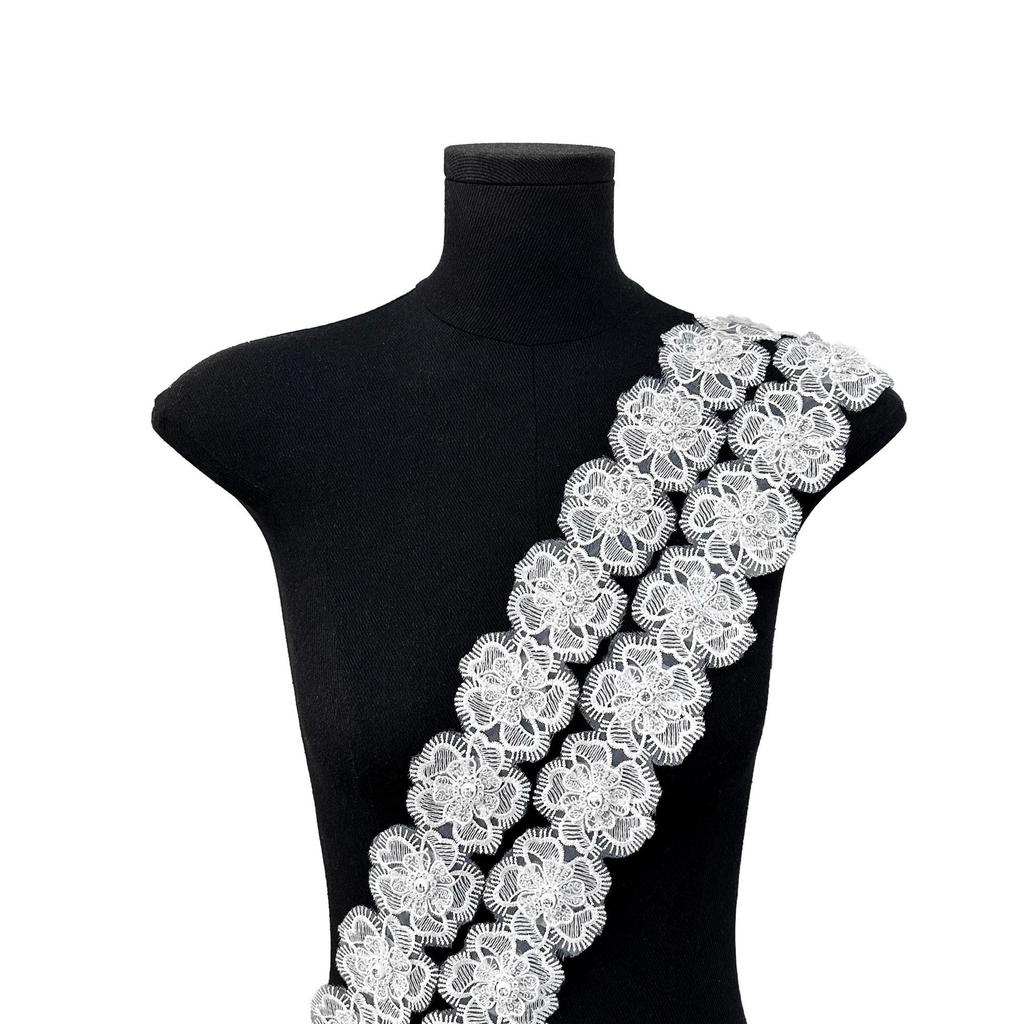 Delicate White Mesh Nail Drill Embroidery Three-Dimensional Flower Hair Accessories Skirt Bag Decoration Lace Lace Accessories