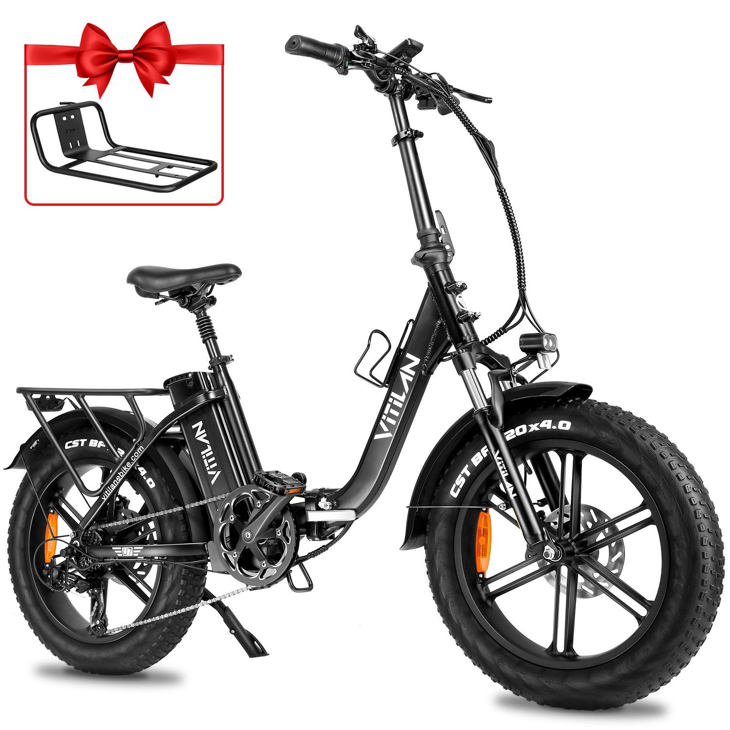 Vélo électrique pliable Vitilan U7 2.0 à gros pneus 20 x 4,0 pouces Moteur 750 W Batterie au lithium LG amovible 48 V 20 Ah Frein à disque hydraulique noir