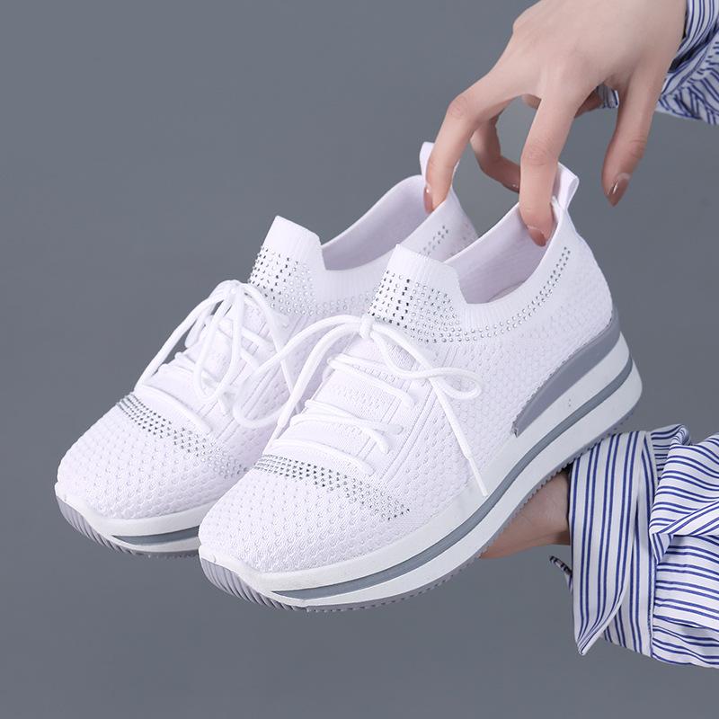 Casual sports shoes spring new fly-woven mesh women's shoes socks shoes comfortable and versatile low heels