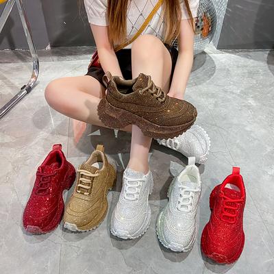 Damen Luxus Mode Laufschuh Glänzend Freizeit Sportschuhe Dicke Schnürung Vulkanisierte Schuhe zapatillas de mujer