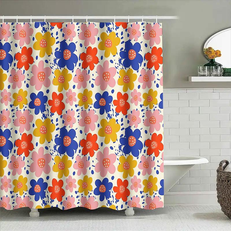 Floral Shower Curtain Vintage Botanical Flower Pattern Waterproof Bathroom Decor Farmhouse Rustic Home Decor Backdrop