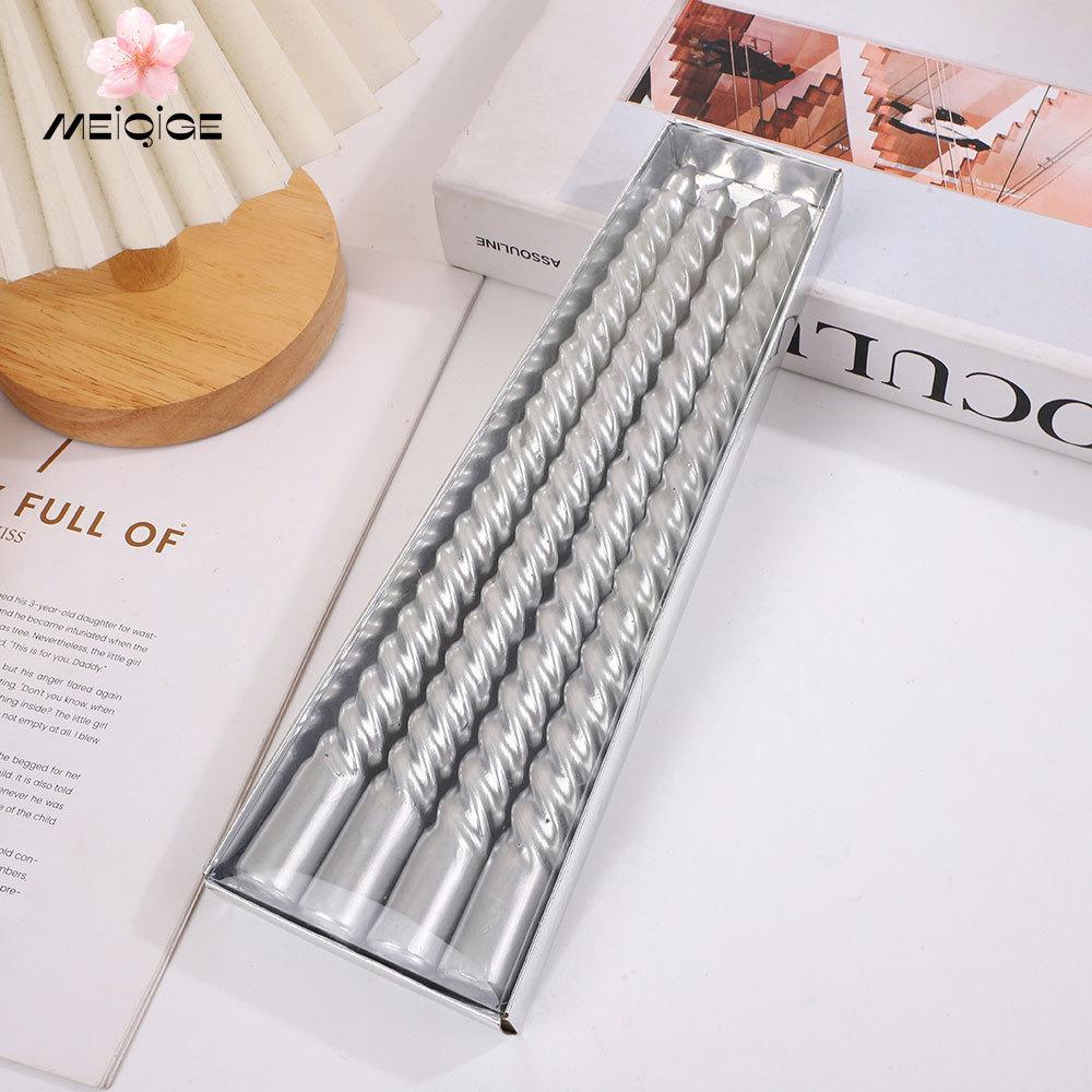4 Boxed Gold Card Electroplated Paint Threaded European-style Long-stem Candles Gold, Silver, Red, White and Black Spiral Candles 8-10 Inches