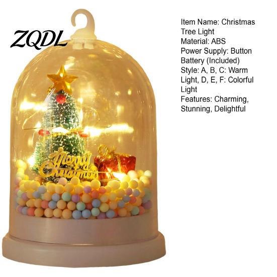 Led Bedside Lamp for Kids Christmas Tree In Dome with LED Light, Mini Cedar Light Up Holiday Atmosphere Hanging Ornament, Battery Powered Decorative
