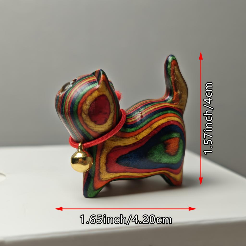 Ručně malovaná nebo vyřezávaná dřevěná soška kočky - Ručně malovaný/vyřezávaný obličej, Figurka kotěte pro vchod do domu, Stůl, Poličku, Noční stolek - Dekorace