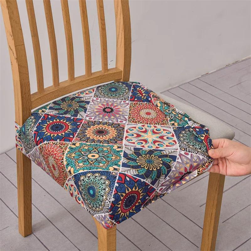 1Pc Bohemian Style Printed Chair Seat Covers Stretch Dining Chair Cover Removable Upholstered Chair Cushion Covers Home Decor