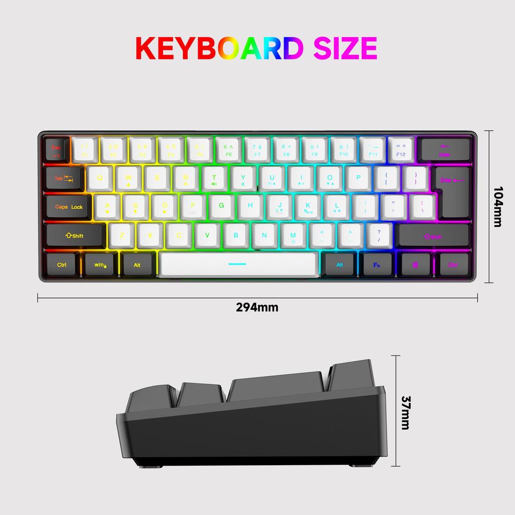 61-Key RGB Wired Gaming Keyboard & Mouse Set, Non-mechanical Membrane, Black & White, with Seven-Color Mini Backlight