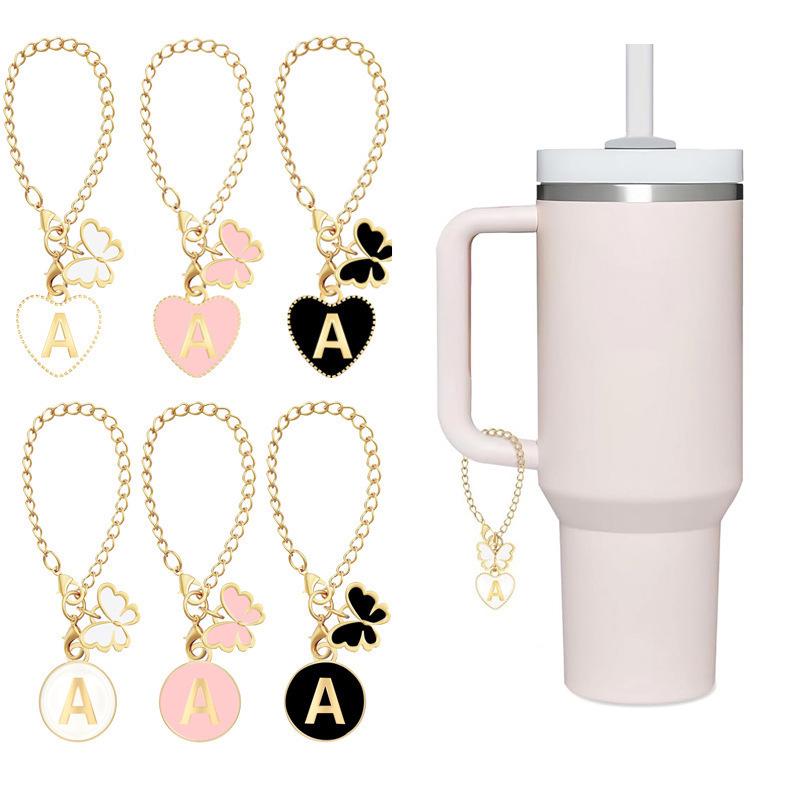 Butterfly Heart Cup & Plate Pendant with English Letter Charms