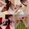 Long Ankara Red Bow Flocking Stud Earrings Women'S Light Luxury High-End Fashion Versatile Earrings Fringed Ears