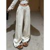 Beige Straight Leg Women's Sweatpants with Zippered Pockets - Spring/Autumn Wide Leg Casual Pants