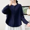 2026 Spring Korean-Style Loose Long Sleeve Cotton Gauze Women's Shirt, Double Layer Stand Collar, Solid Color.
