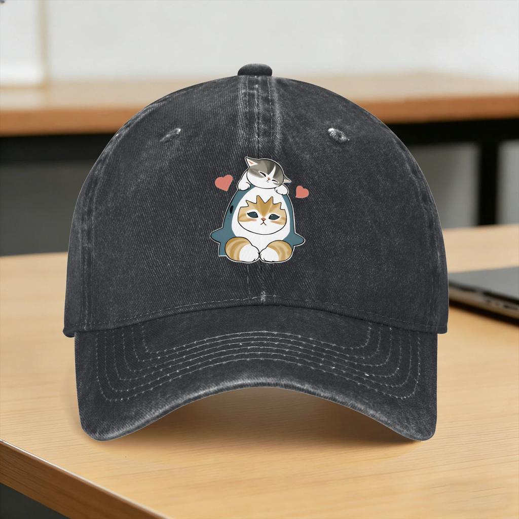 Sharks and kittens Baseball Cap Sun  Outdoor Gym SunProof Washed Trucker Hat FeUnisex Unisex Casual Print Snapback Cap