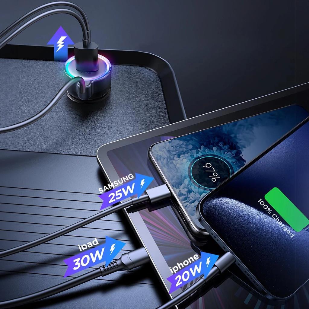 JOYROOM Caricabatterie rapido per auto 3 in 1 con cavo USB tipo C 1,5 m 55 W nero (Jr-Cl07)