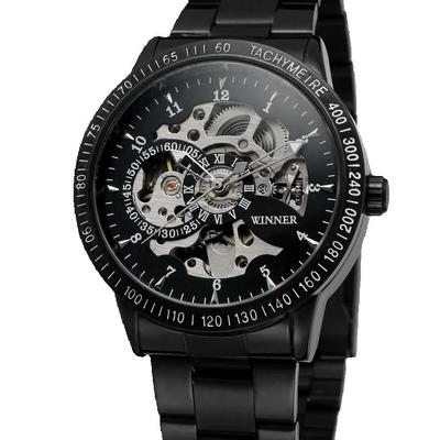 GEWINNER Neue Herren Mechanische Uhren Automatisch Selbstaufziehend Transparent Mode Edelstahl Armbanduhr Skelett Mann Männliche Stunde