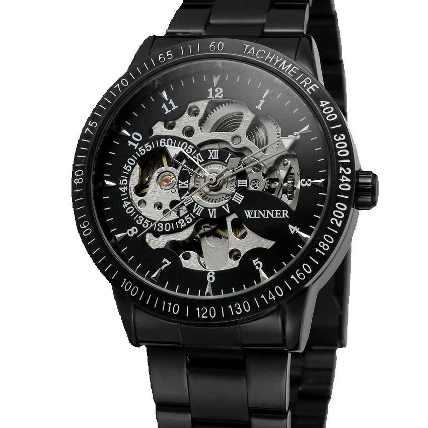 WINNER New Men Mechanical Watches Automatic Self-Wind Transparent Fashion Stainless Steel Wristwatch Skeleton Man Male Hour