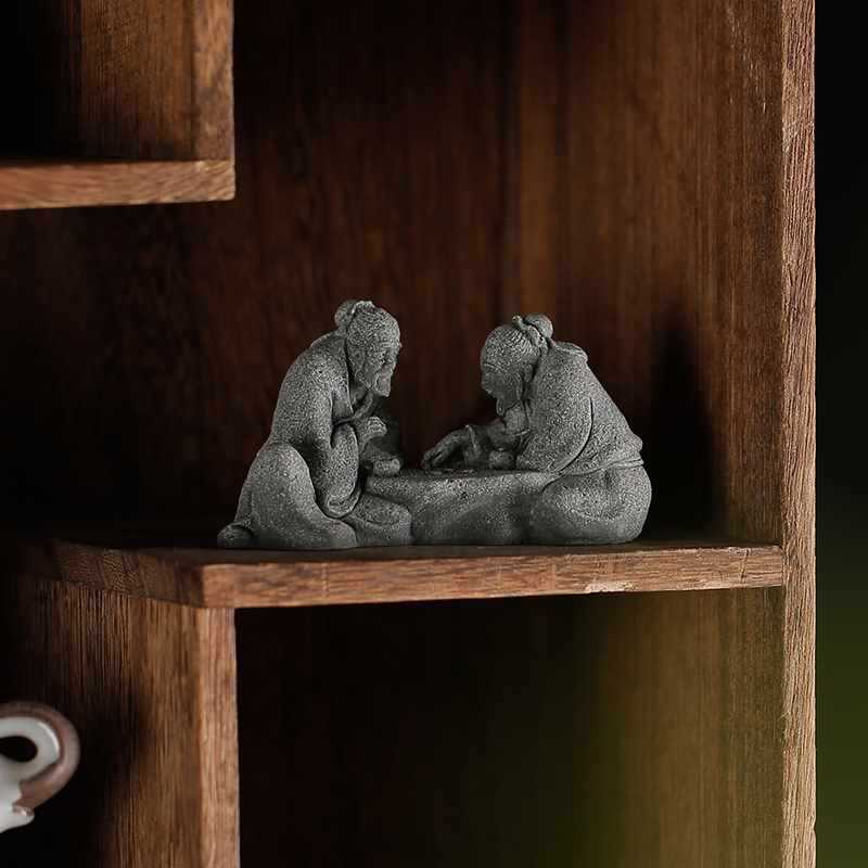 1 Stück Miniatur-Landschaftsdekorationen, Miniatur-Menschenfiguren, chinesische ältere Statuen, die Schach spielen, Landschafts-Miniatur-Bonsai