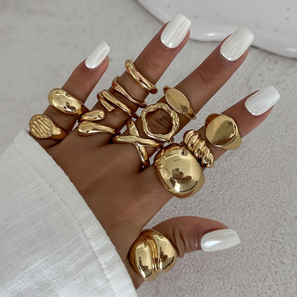 Landscape Water Droplets Hug Open Ring, Liquid Metal Pleated Irregular Crossed Ring