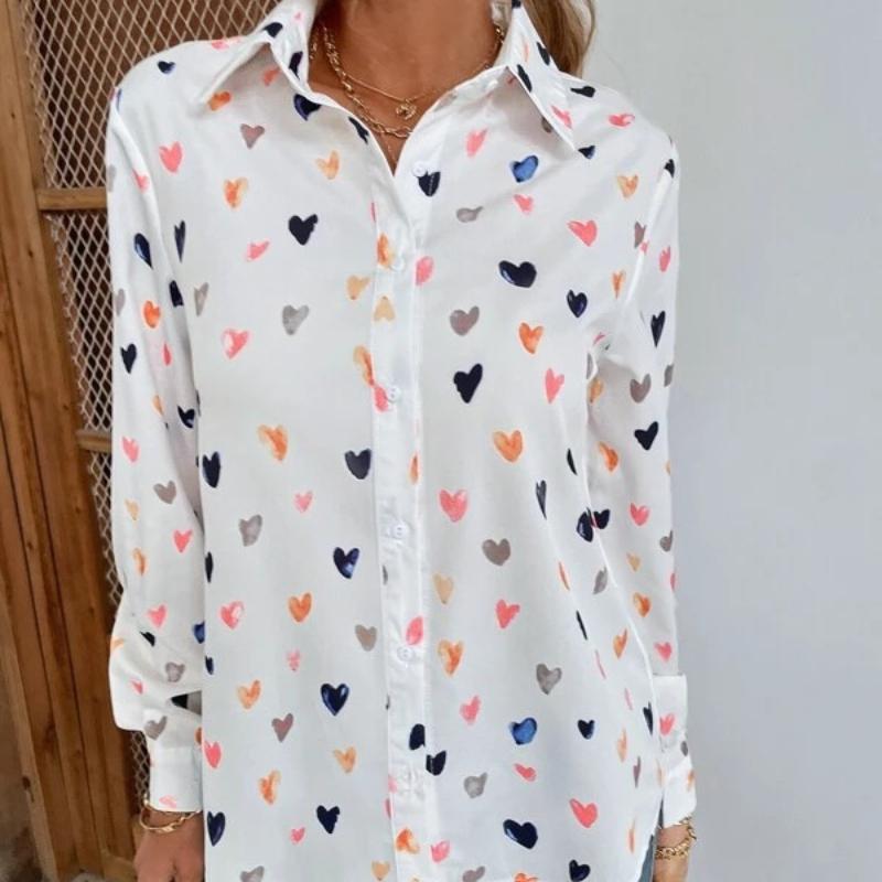 Damen Bluse Modisch Bedrucktes Langarmshirt Schmetterling Bedrucktes Reversshirt