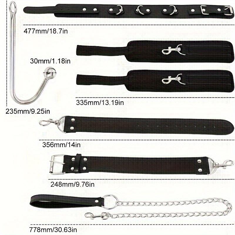 SM Sex Toy Hand Sex Toy with Traction Chain Black Faux Leather Body Restraint Tool Handcuffs and Collar Anal Metal Hook Prop