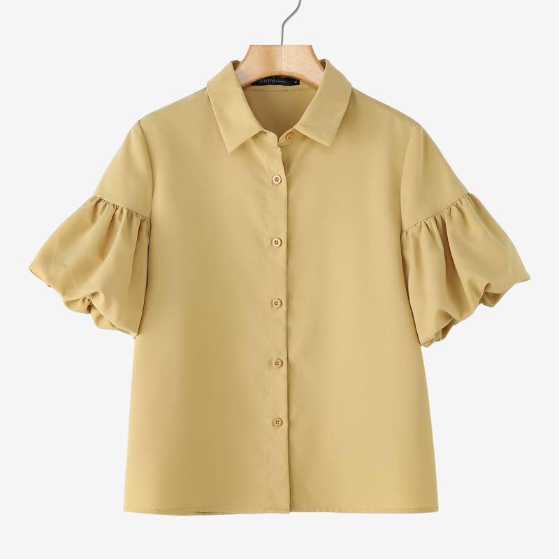 ZANZEA Women Summer Turn Down Collar Puff Short Sleeve Blouse