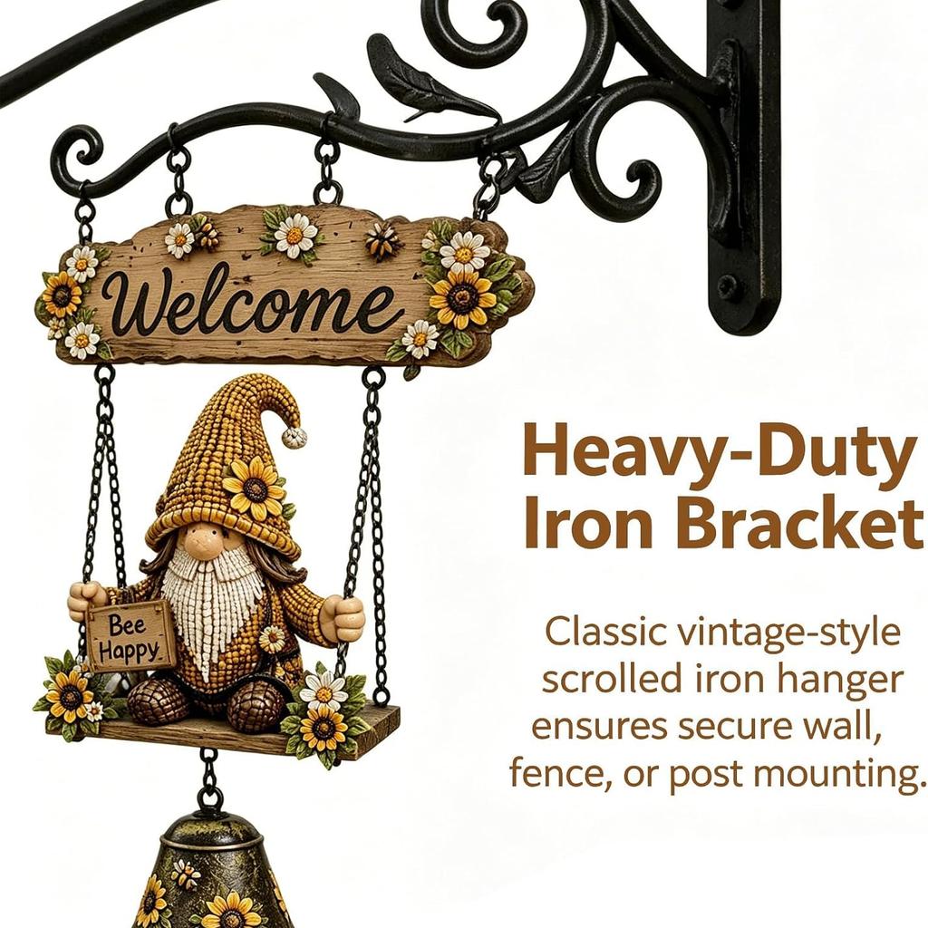 Handmade Bee Sunflower Gnome Rustic Garden Welcome Bell Decorative Hanging Doorbell for Farmhouse for Garden Fences Patios Front Porches