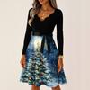 Women's Casual Fashion V Neck Long Sleeve Christmas Printed Party Vintage Long Dresses