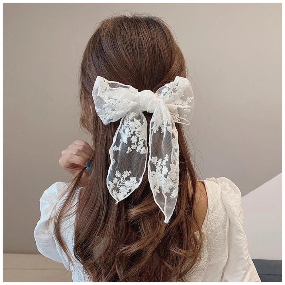 Korean version of three-layer lace streamer bow hairpin