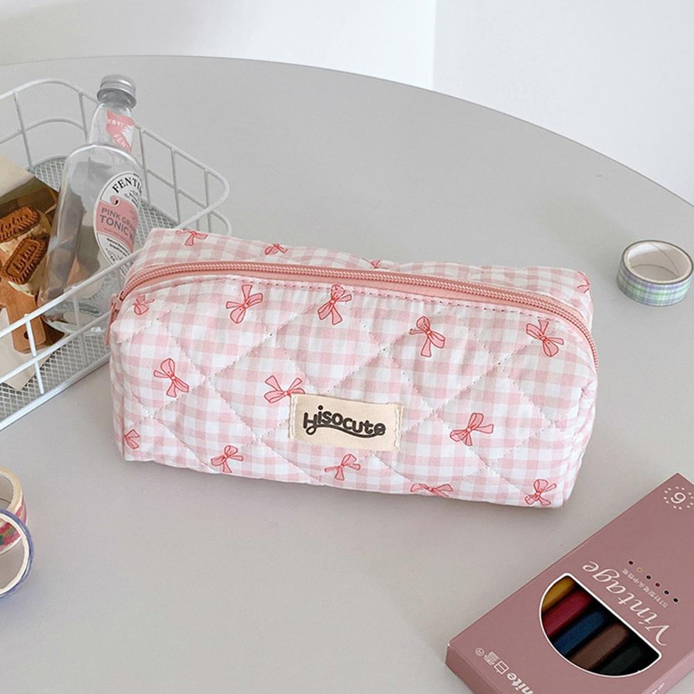 Cute Color Blocking Checkered Pencil Case, Girls' Stationery Storage Bag, Large Capacity Cosmetics and Miscellaneous Storage Bag