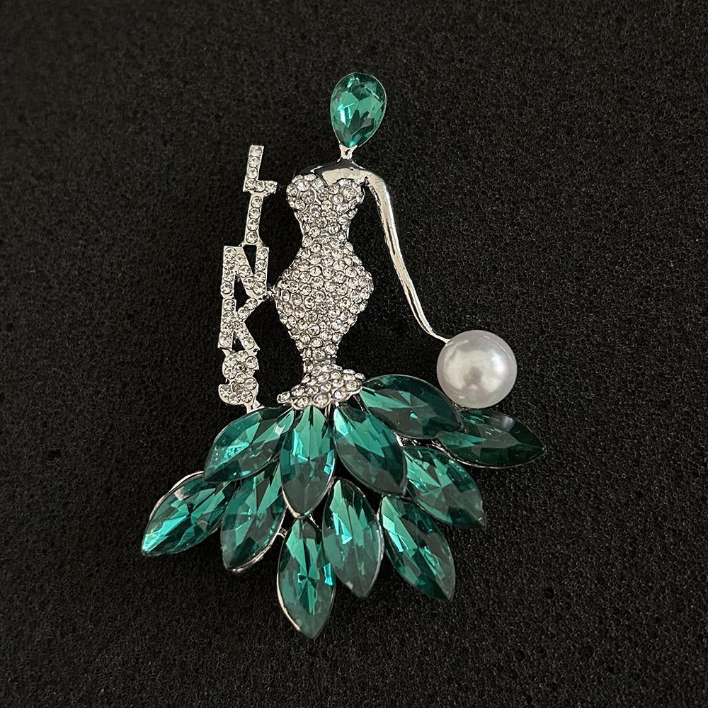Greek Letters LINKS Rhinestone Beautiful Girl Brooch Exquisite Rhinestone Mermaid Lapel Pin Womens Jewlery classic&Silver Plated