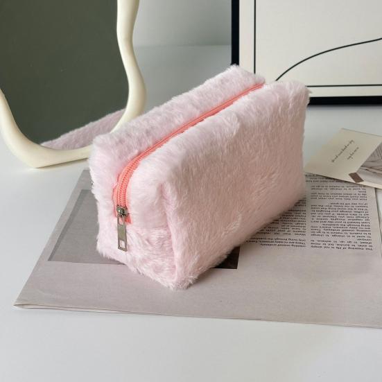 Plush Cosmetic Bag Portable Travel Makeup Bag Fuzzy Toiletry Bag for Women Skincare Products Makeup Brushes