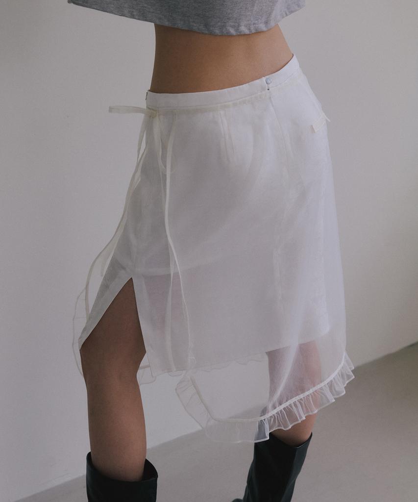 Obeodyupeulleeo Sheer Layered Wrap Skirt_White