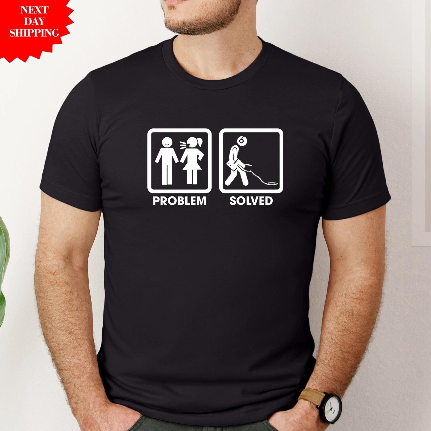 Problem Solved T Shirt Metal Detecting Printed Funny Men s Regular Fit Tee Tops S
