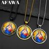 Collana con Ciondolo in Vetro Medaglia Sacro Cuore di Gesù per Donne Uomini Acciaio Inossidabile Talismano Cristiano Catena di Protezione Gioielli