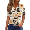Women's T Shirt Tee Halloween Printed Button Short Sleeve Tunic Daily Weekend Fashion Basic V- Neck Regular Top